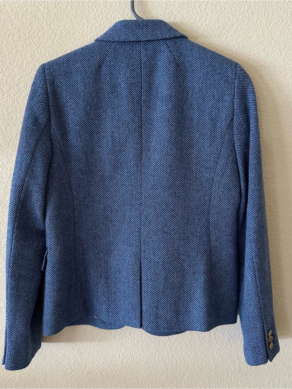 J. Crew Factory Blue Herringbone Gold-Button Tailored Blazer Wool Blend size 6 - Picture 3 of 7
